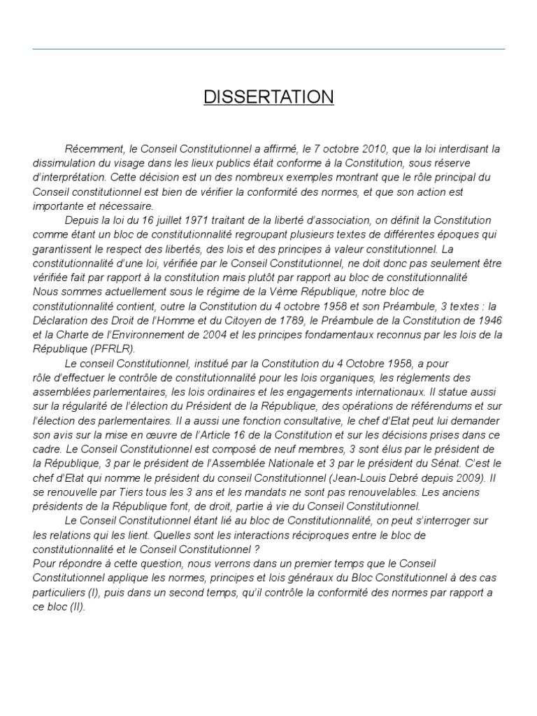 Le Contrôle De Constitutionnalité Des Lois Dissertation Pdf