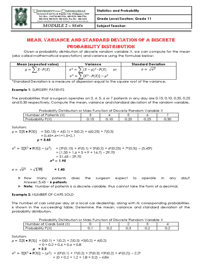 Module 2 STAT 2 PDF | PDF | Standard Deviation | Variance