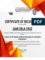 Juan Dela Cruz Certificate of Recognition: "Science For The People: Enabling Technologies For Sustainable Development"
