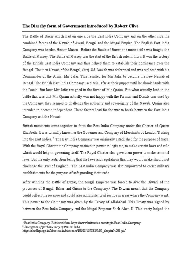 Dual Form of Government Introduced by Robert Clive After The Battle of ...