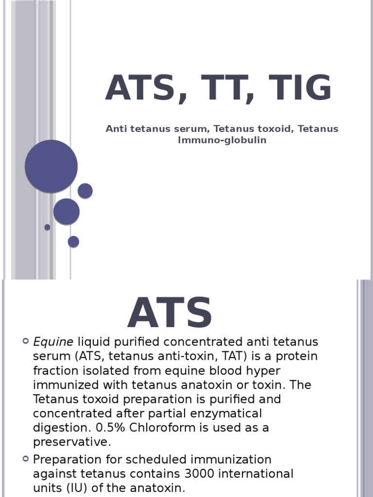 Ats, TT, Tig Anti Tetanus Serum, Tetanus Toxoid, Tetanus ImmunoGlobulin PDF Dose