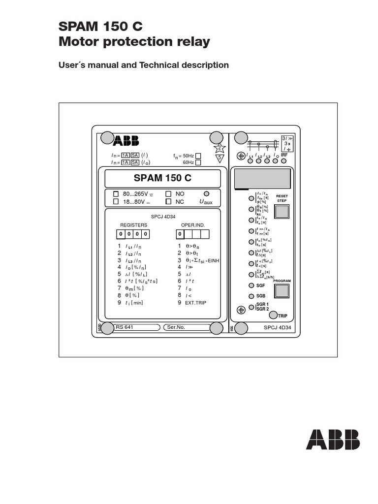 Spam 150 C Motor Protection Relay User S Manual and Technical