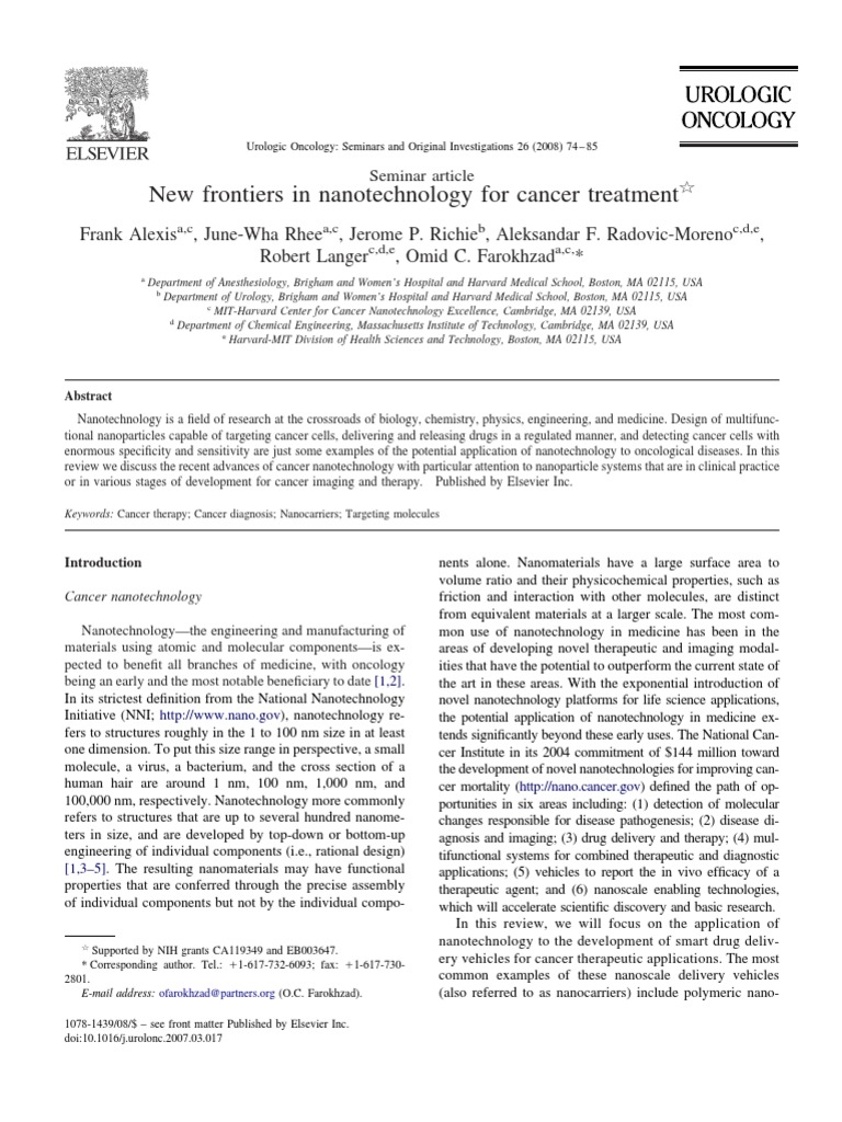 New Frontiers in Nanotechnology For Cancer Treatme PDF | PDF ...