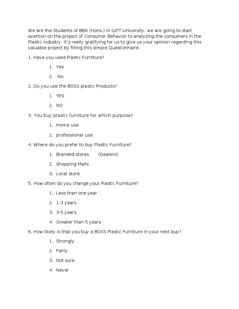 BOSS Plastic Questionnaire) | PDF | Mass Media | Marketing