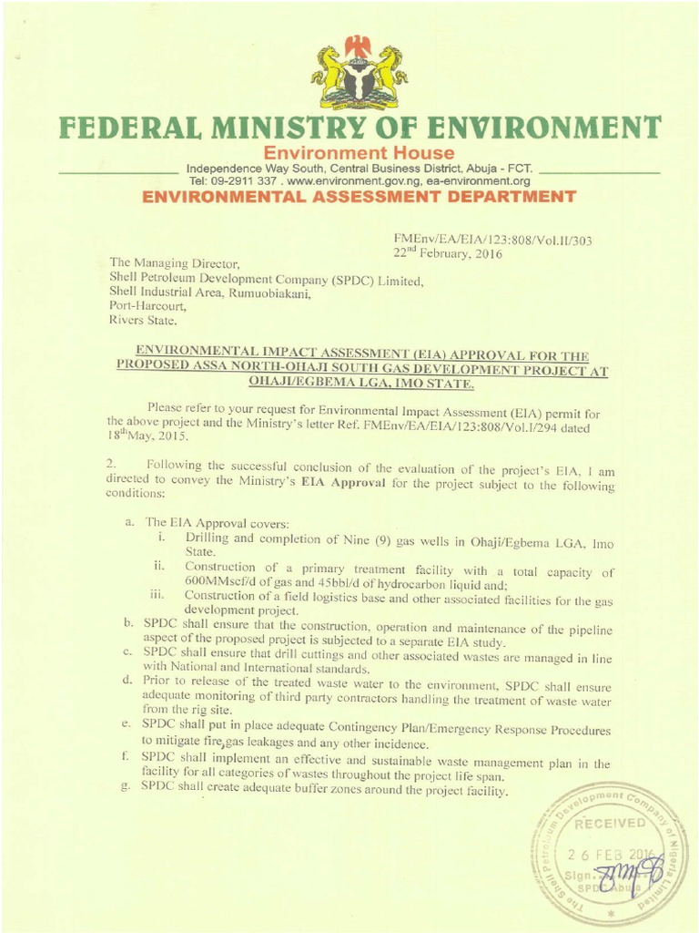Approval Assa North Ohaji Gas Development PDF