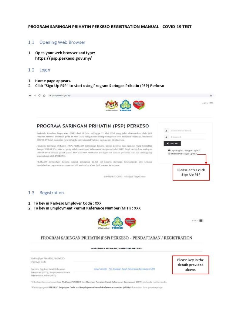 Online Application Guideline For Program Saringan Perkeso Pdf Login Password