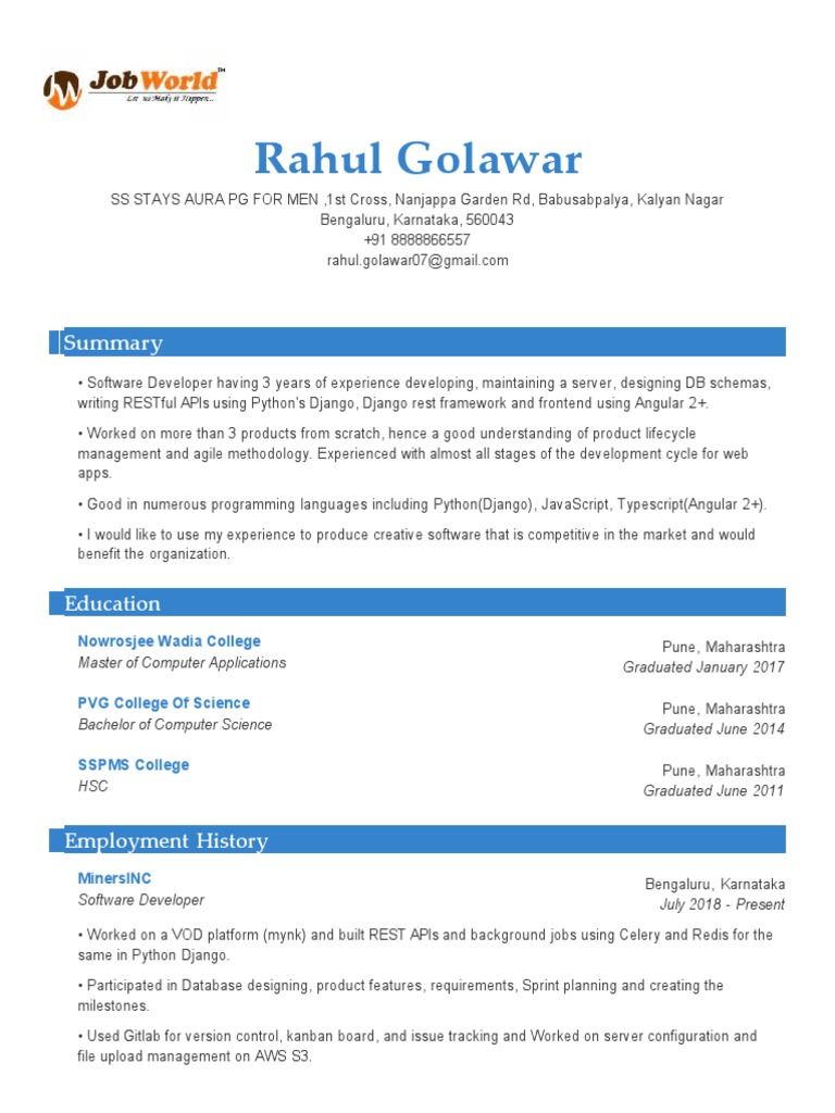 Software Developer Resume - Python & Angular | PDF | Angular Js ...