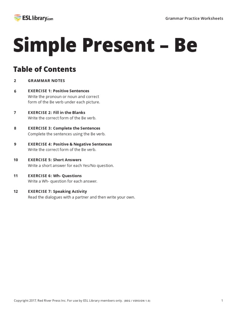 Simple Present - Be: (Beg / Ver Sion 1.0) | PDF | English Language ...