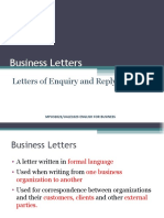 Business Letters: Letters of Enquiry and Reply