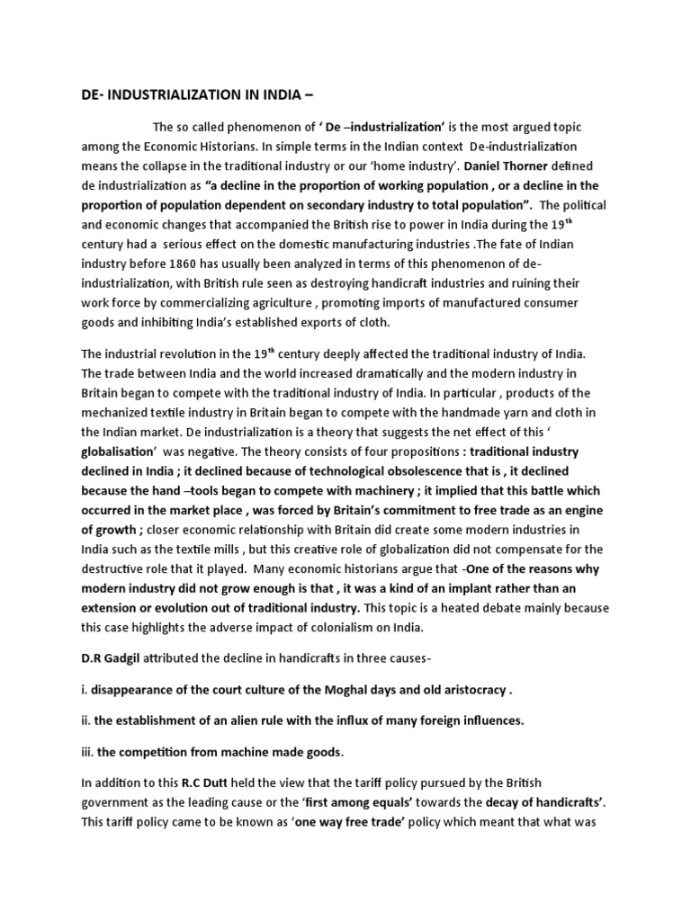 Deindustrialization in India PDF Industries United Kingdom