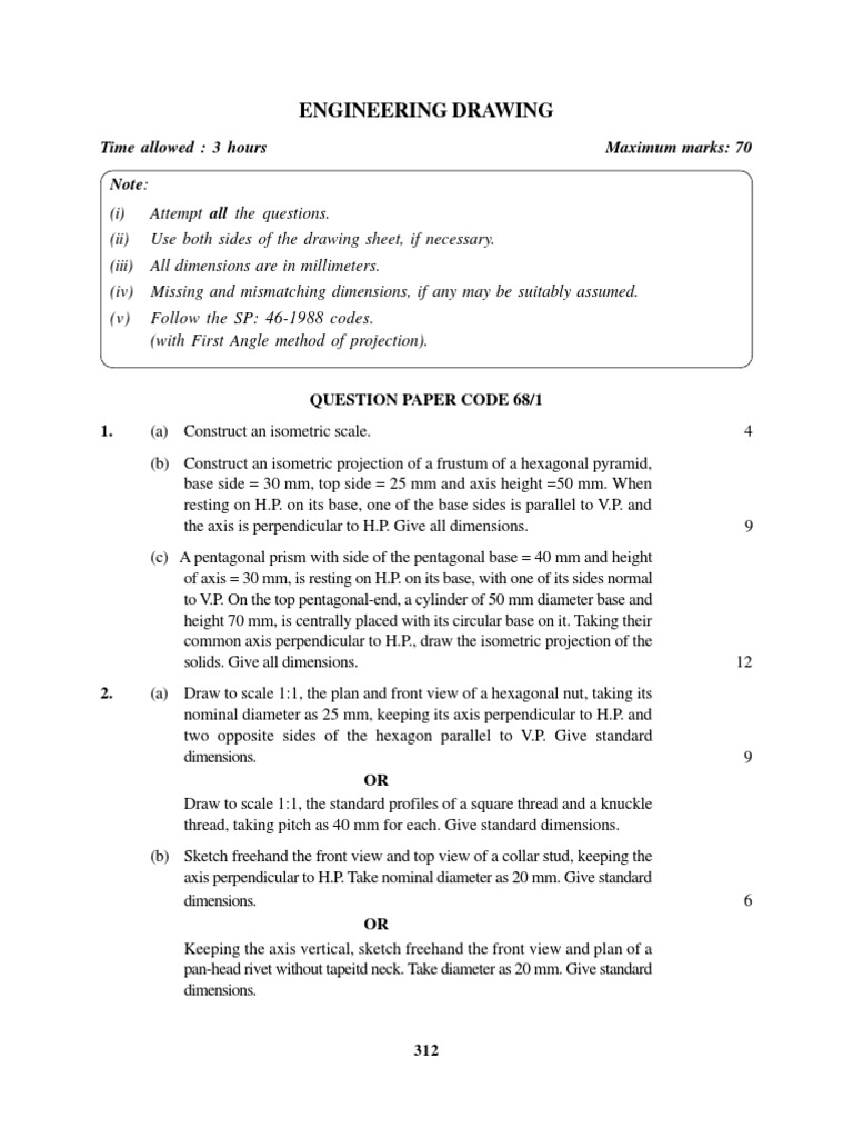  Engineering Drawing -Marking Schemes Science Subjects-XII 