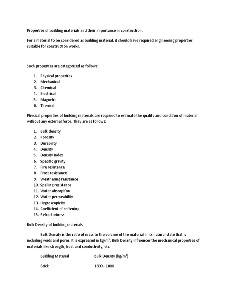 Building Materials: Properties and Importance | PDF | Density | Porosity