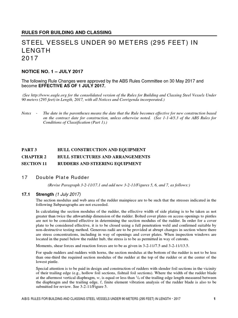 Steel Vessels Under 90 Meters (295 Feet) in Length 2017 Rules For