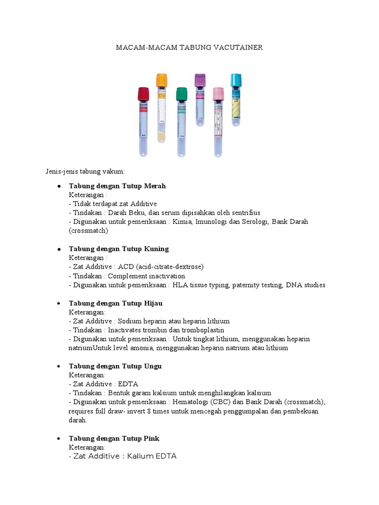 Jenis dan Fungsi Tabung Vacutainer | PDF | Sains & Matematika