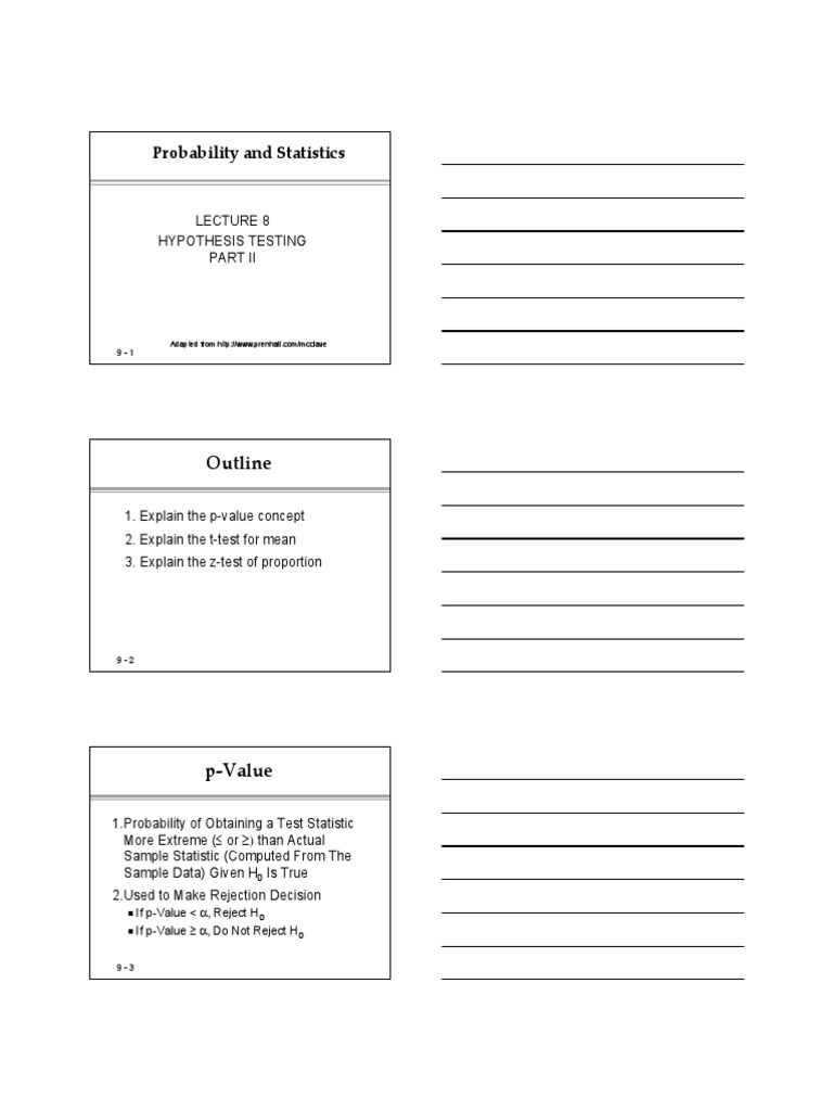 Lecture8 - HYPOTHESIS TESTING II | PDF | P Value | Student's T Test