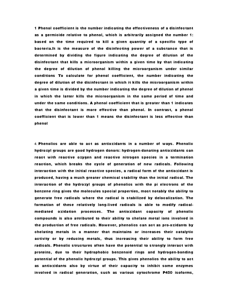 1 Phenol Coefficient Is The Number Indicating The PDF Radical