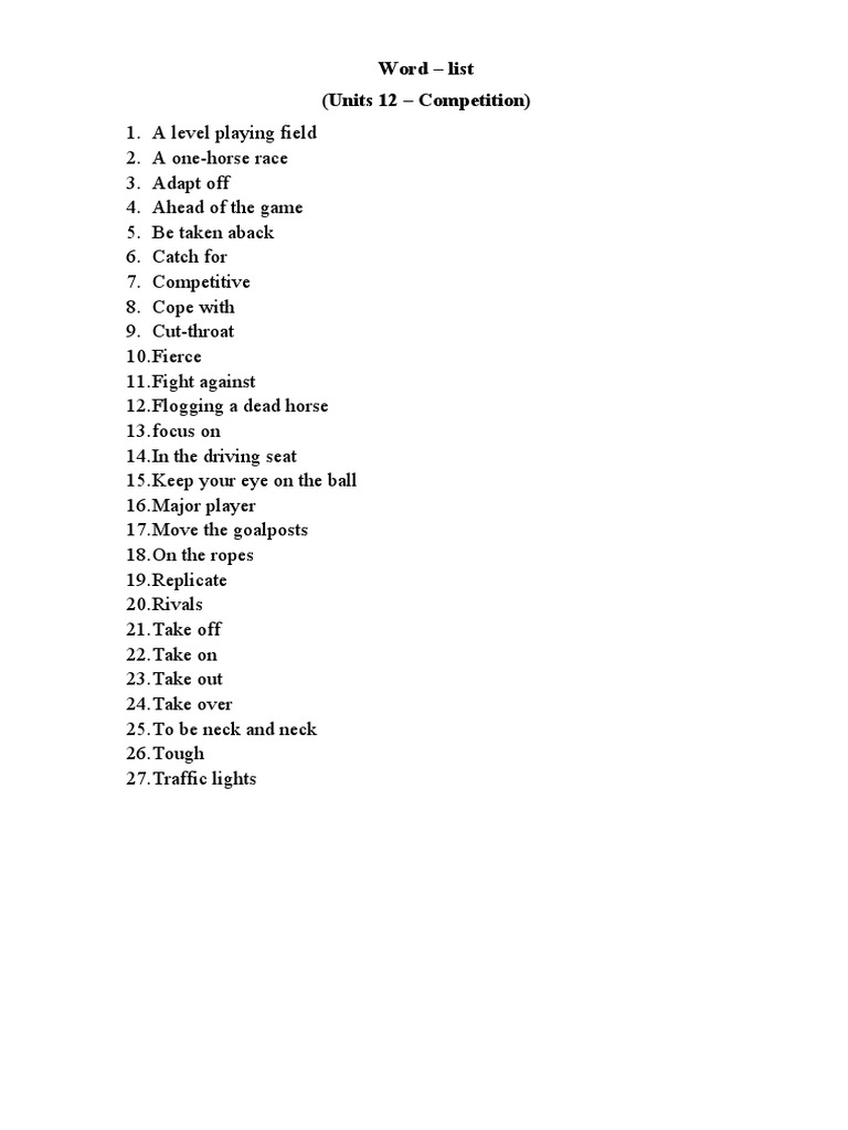 Word List (Unit12 - Competition) | PDF