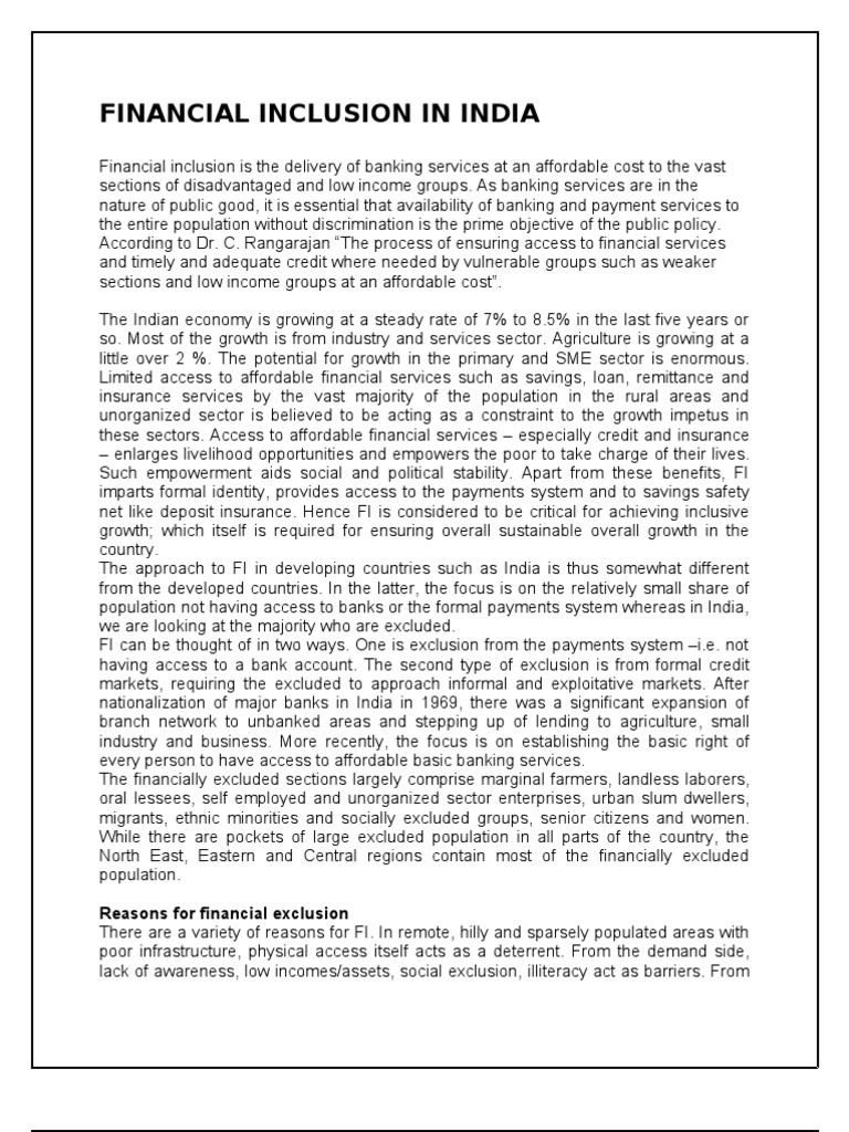 Financial Inclusion in India Sumit | PDF | Financial Inclusion ...