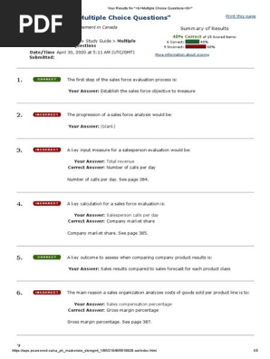 Reviewing and Evaluating Sales Performance answers