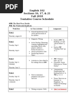 English 102 Sections 16, 17, & 21 Fall 2018 Tentative Course Schedule