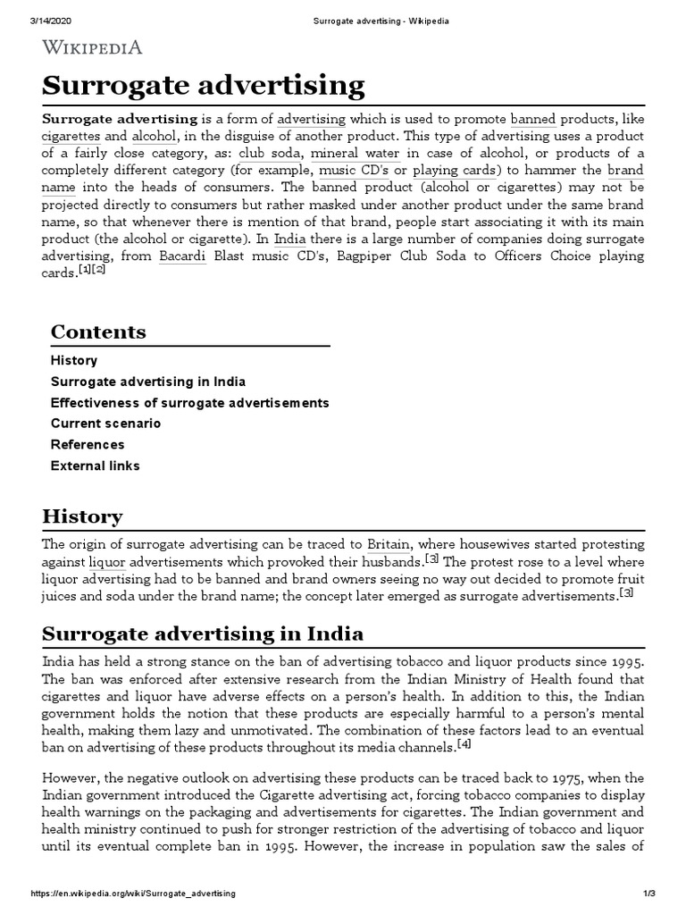 Surrogate advertising Surrogate advertising is a form of advertising