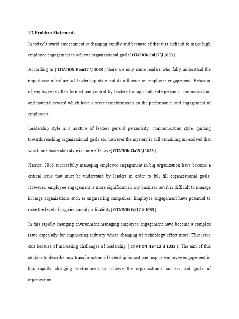 1 2 Problem Statement Citation Col17 L 1033 Transformational Leadership Leadership