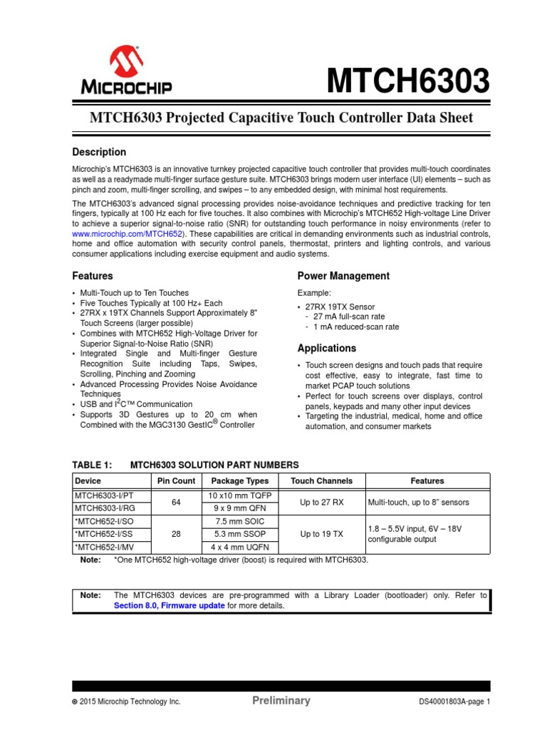 MTCH6303: MTCH6303 Projected Capacitive Touch Controller Data Sheet ...