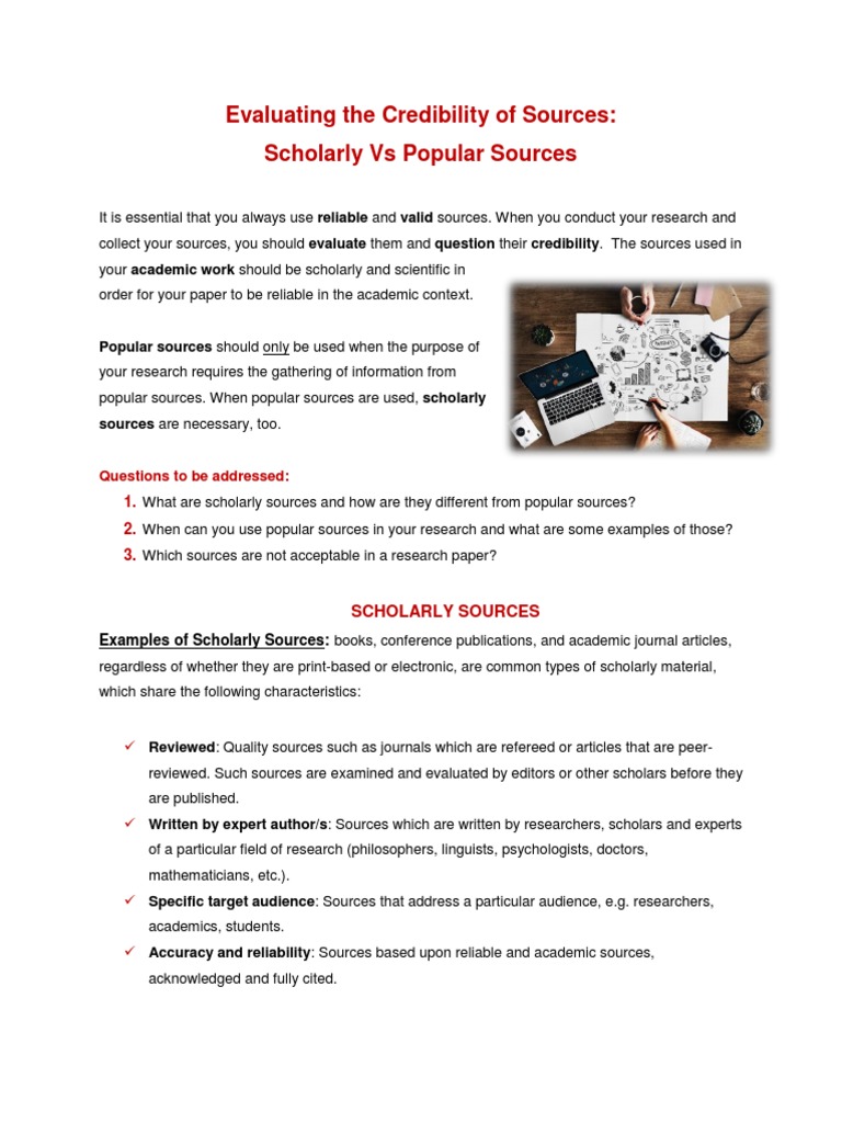 Credibility of Sources - Scholarly Vs Popular | PDF | Credibility 