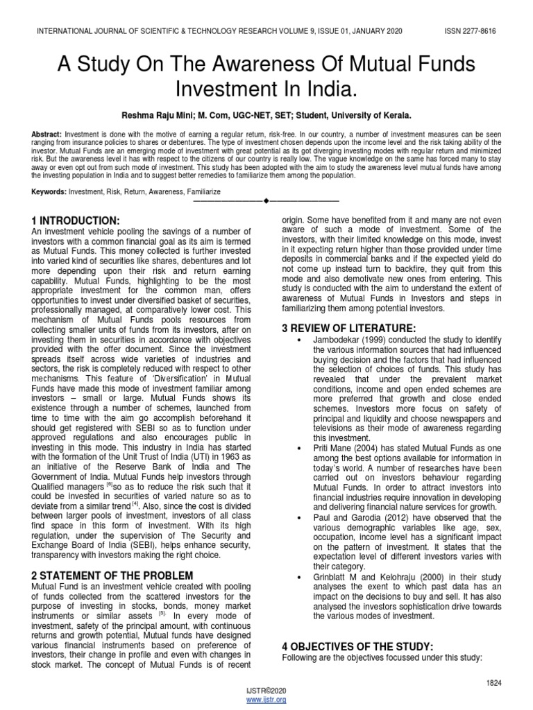 A Study On The Awareness of Mutual Funds Investment in India PDF | PDF