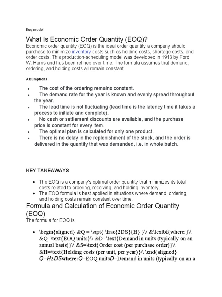 Determining the Optimal Inventory Order Quantity through the Economic ...