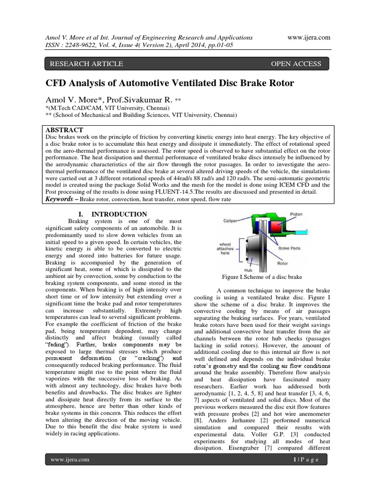 CFD Analysis of Automotive Ventilated Disc Brake Rotor: Amol V. More ...