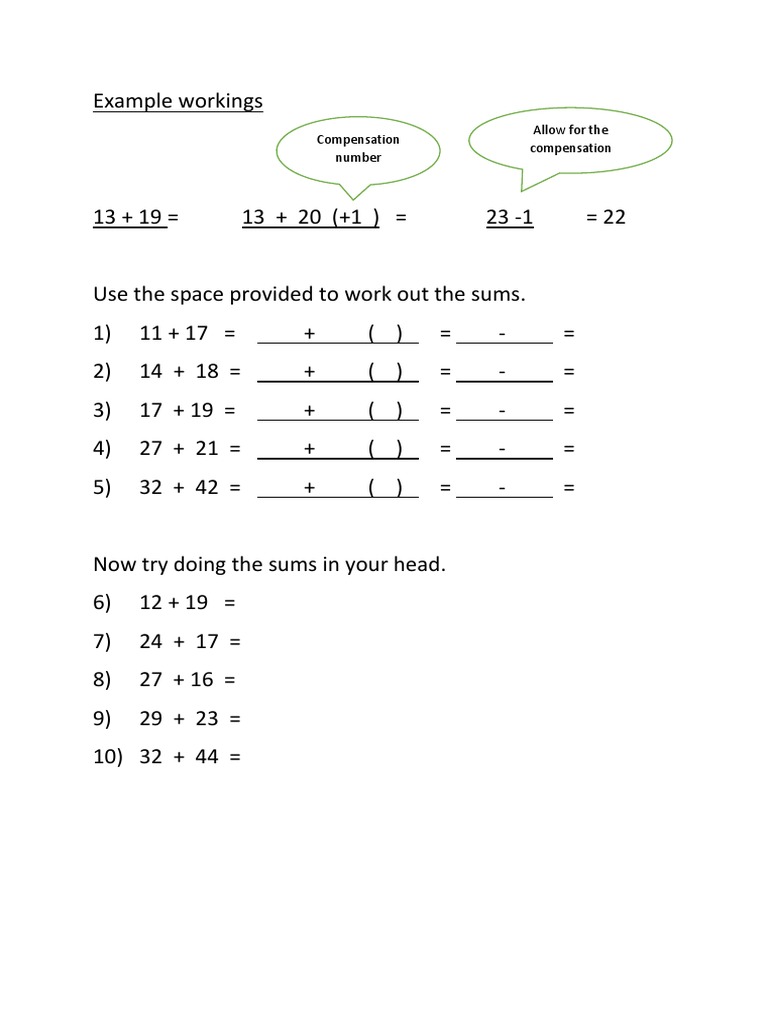 Compensation Strategy Math Worksheets | PDF