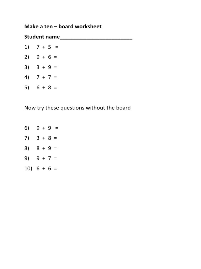 Make A Ten Worksheet PDF