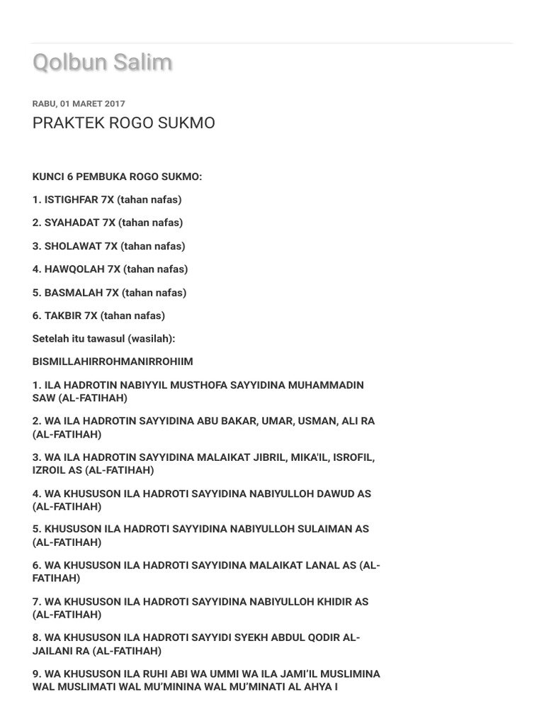Qolbun Salim Praktek Rogo Sukmo