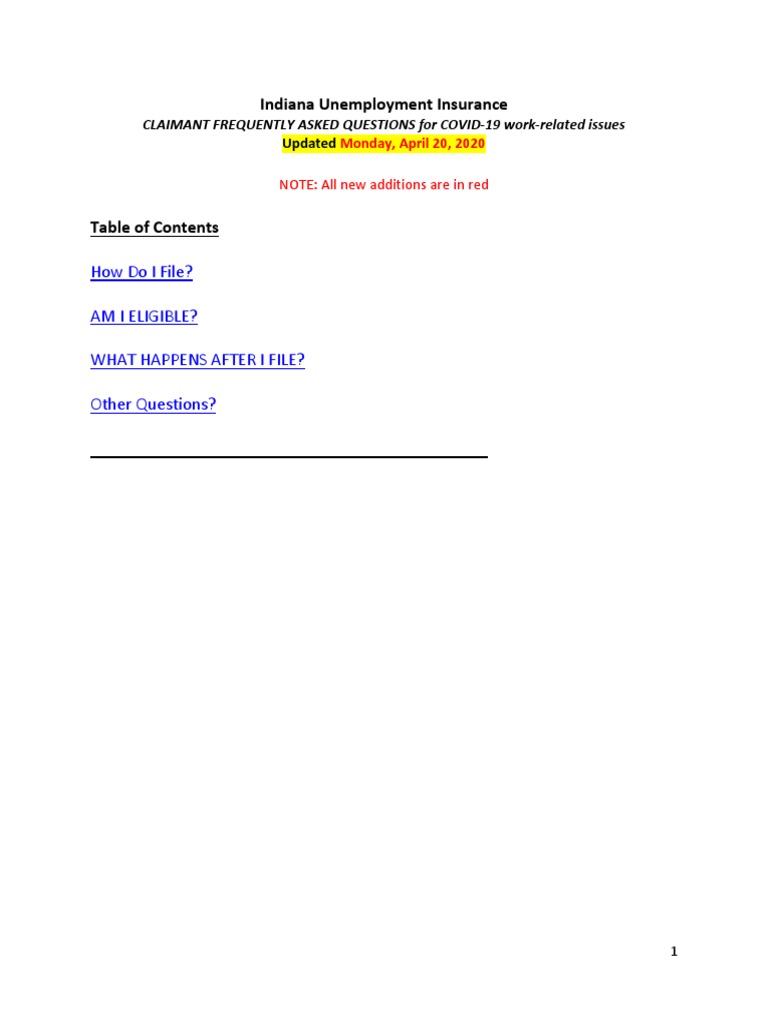 Indiana Unemployment Insurance How Do I File? Am I Eligible? What Happens After I File? Other
