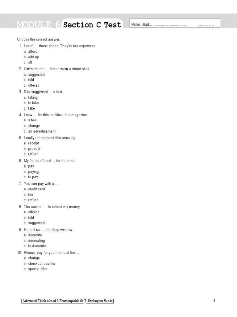 Section C Test: Choose The Correct Answer | PDF