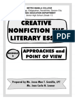 Creative Nonfiction The Literary Essay: Approaches and Point of View