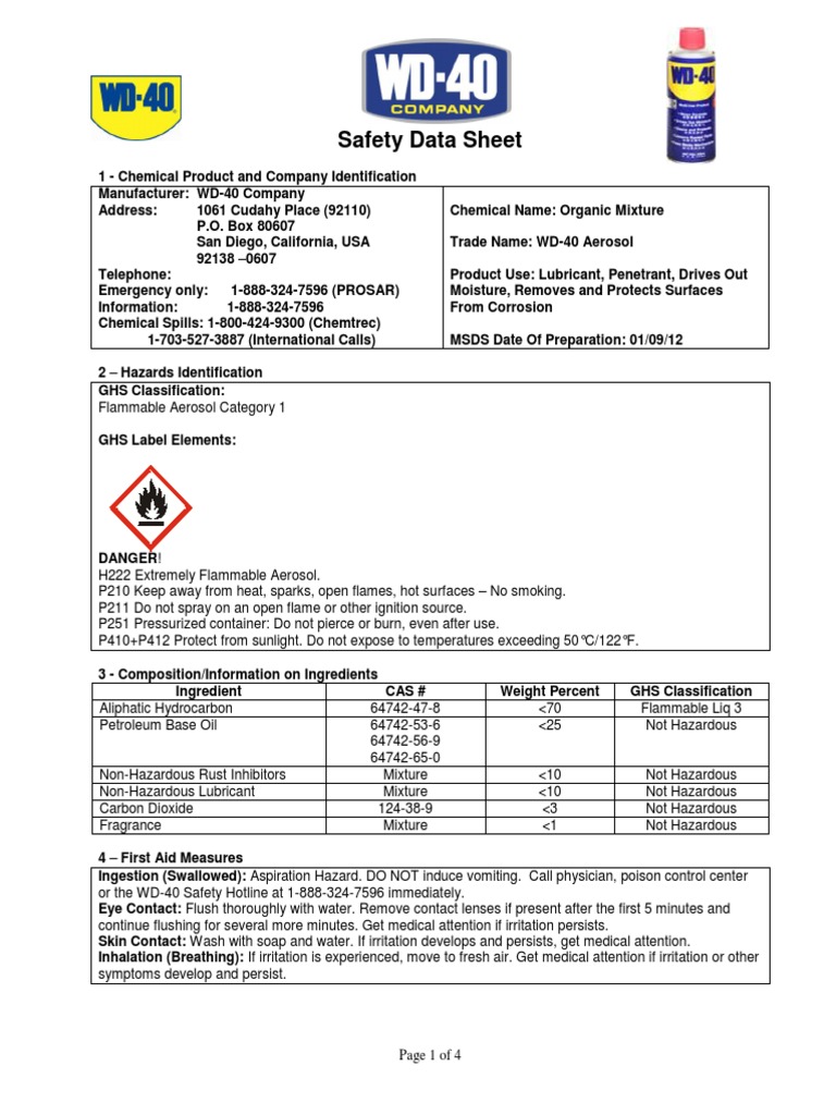 WD 40 | PDF | Firefighting | Toxicity
