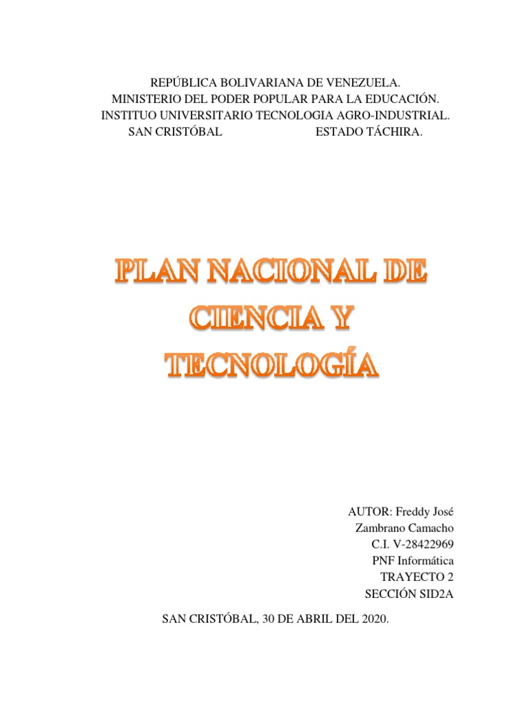 Plan Nacional de Ciencia y Tecnología Venezuela | PDF | Venezuela ...