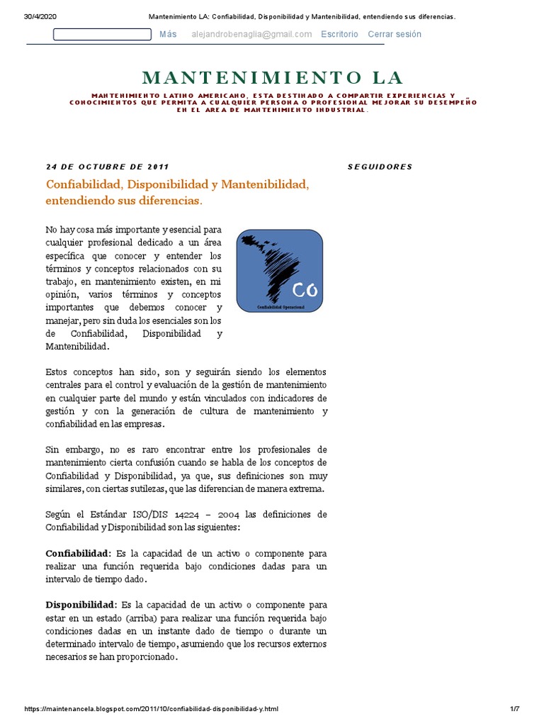 Mantenimiento La Confiabilidad Disponibilidad Y Mantenibilidad