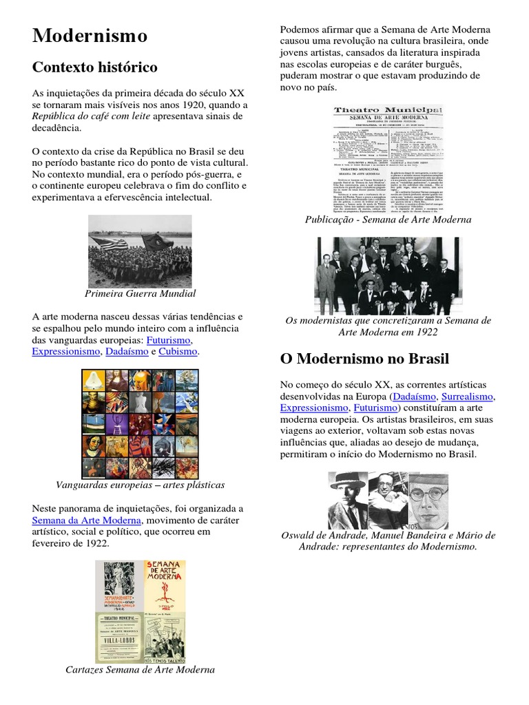 Primeira Fase do Modernismo no Brasil | PDF | Modernismo | Poesia