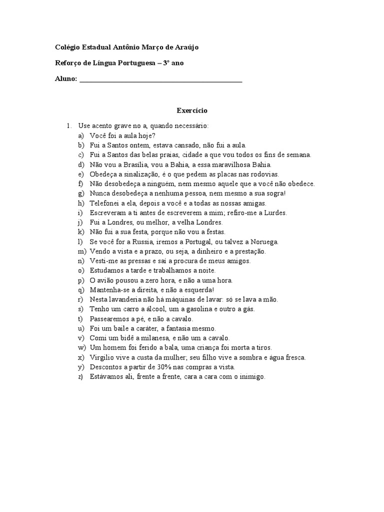 Exercício - Crase | PDF | Mistério, Suspense e Ficção Policial, image size:768x1024