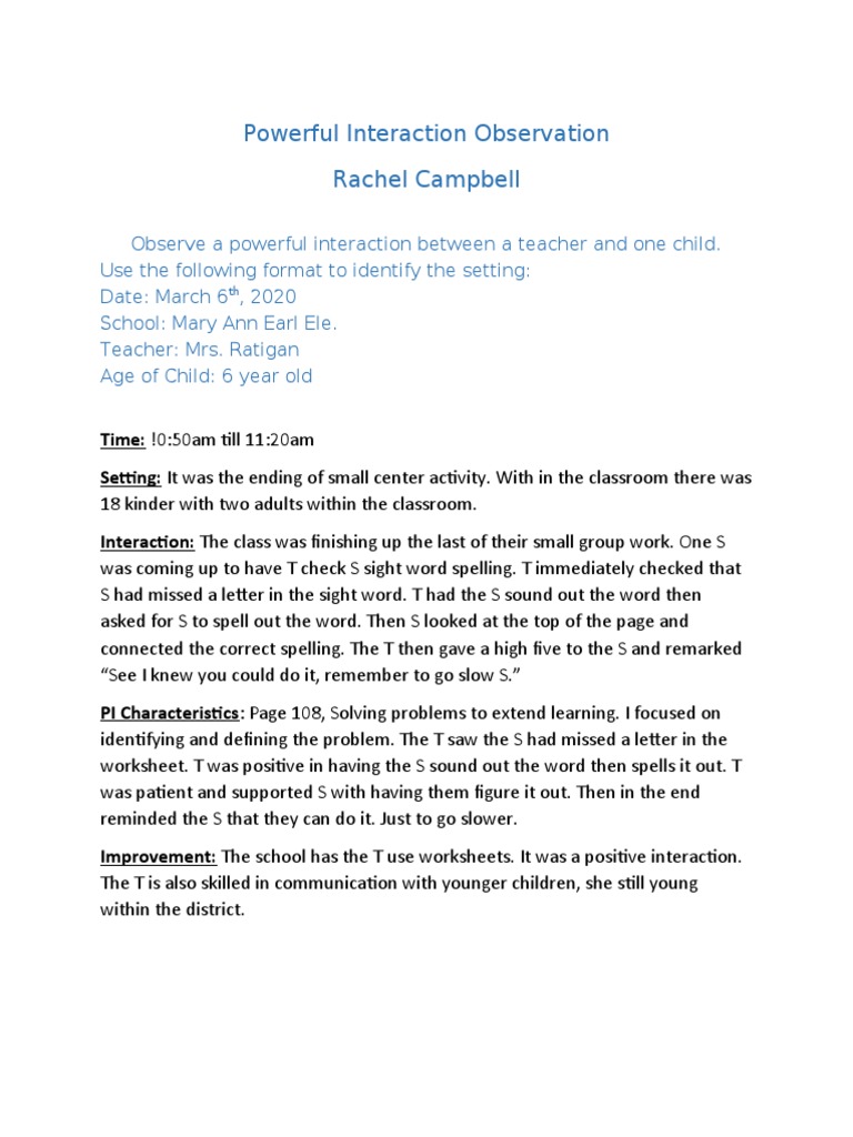 Teacher-Child Interaction Analysis | PDF
