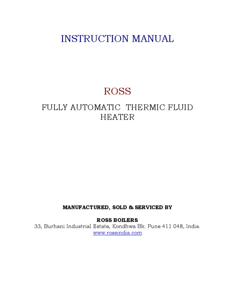 Ross Fully Automatic Thermic Fluid Heater Manual | PDF | Chimney | Pump