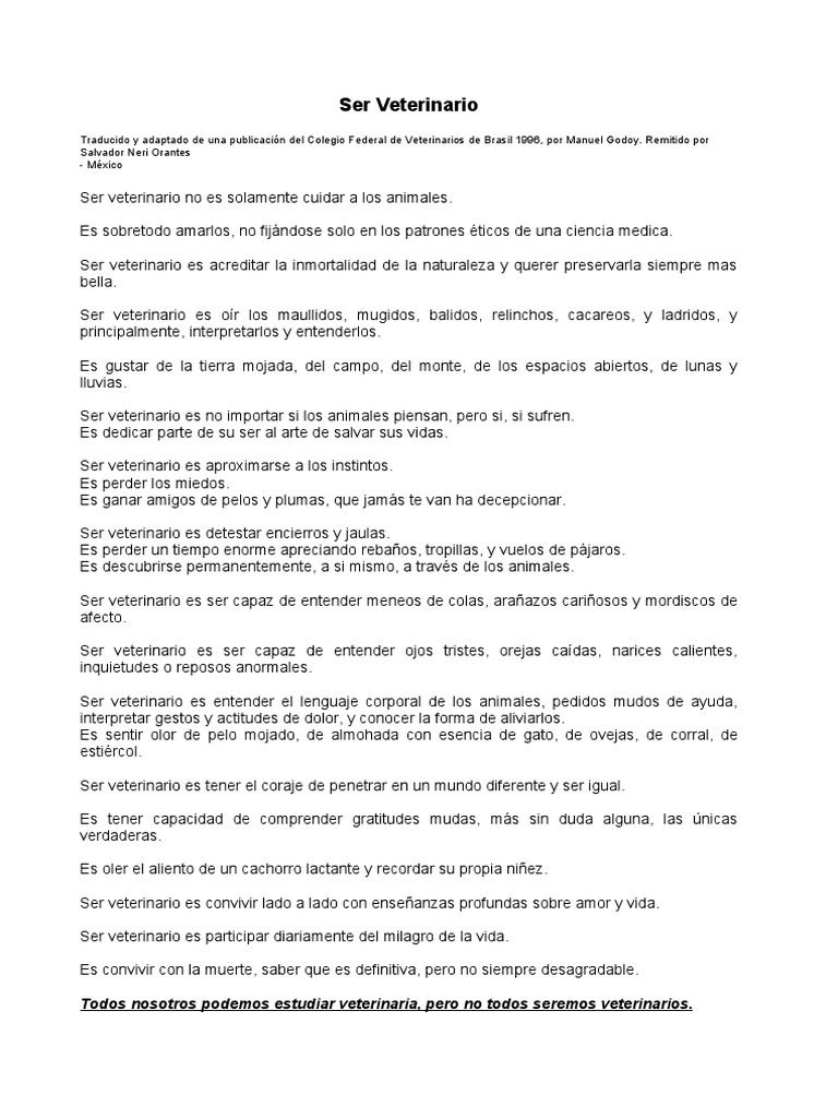 La esencia de ser veterinario | PDF