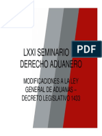 Lxxi Seminario de Derecho Aduanero: Modificaciones A La Ley General de Aduanas - Decreto Legislativo 1433