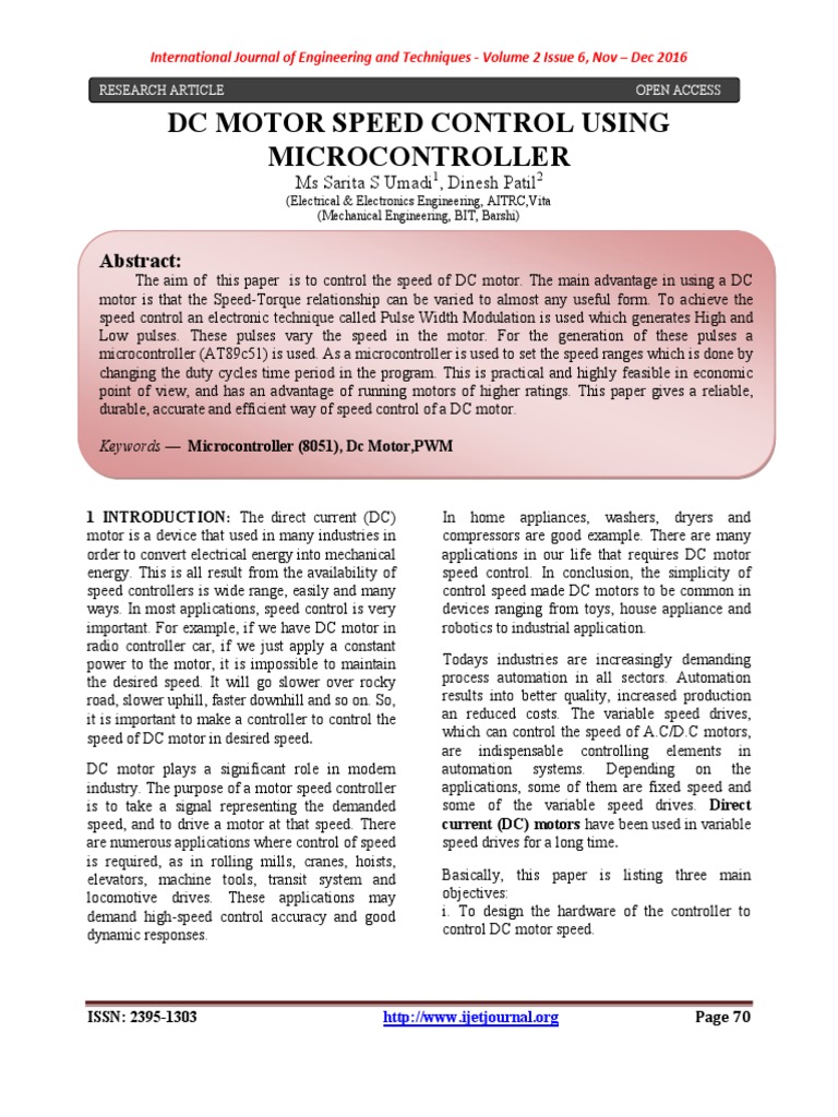 DC Motor Speed Control Using Microcontroller: Abstract | PDF ...