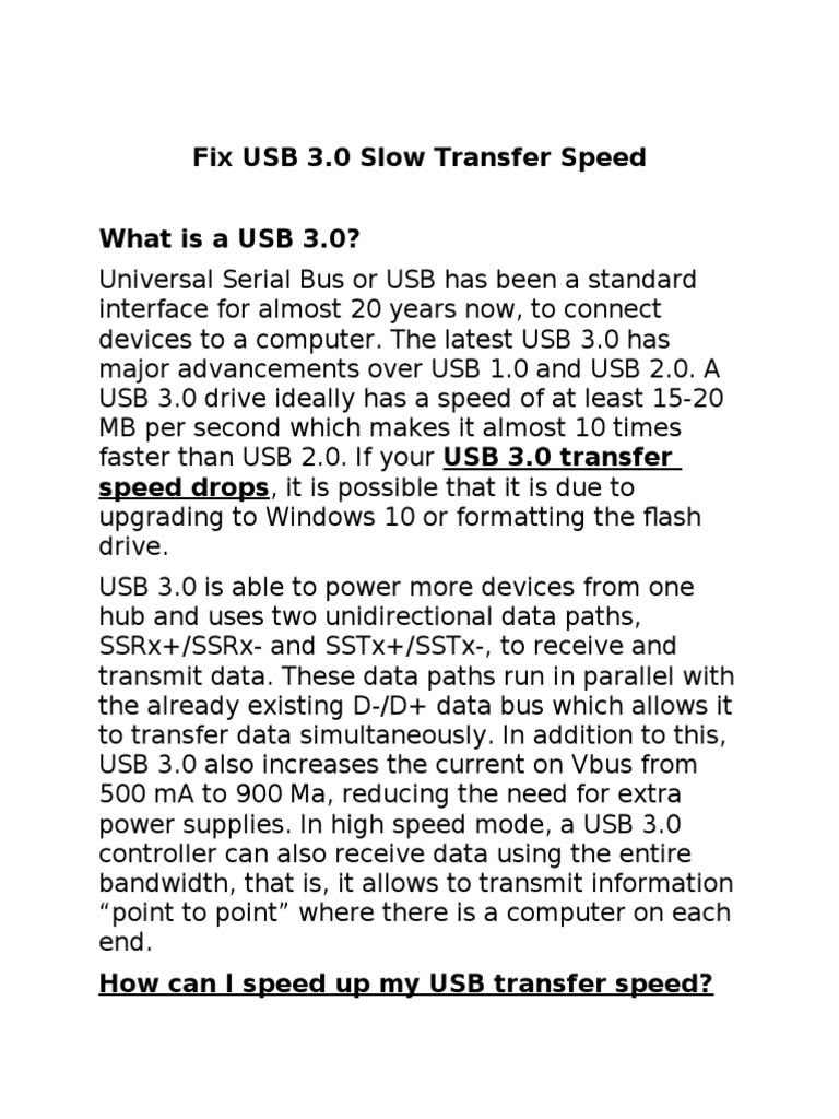 Fix USB 3.0 Slow Transfer Speed PDF Usb Usb Flash Drive