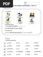 English Grade 5 Worksheet - Week 19: Name: .. Class: .