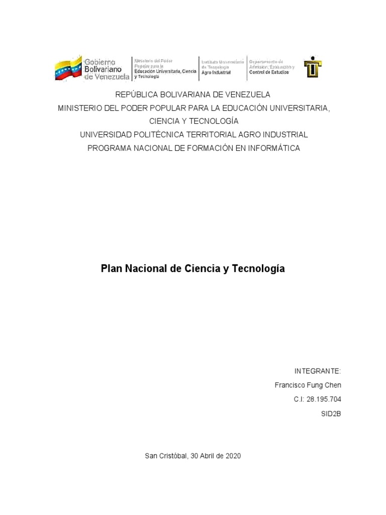 Plan Nacional de Ciencia y Tecnología en Venezuela | PDF | Venezuela ...